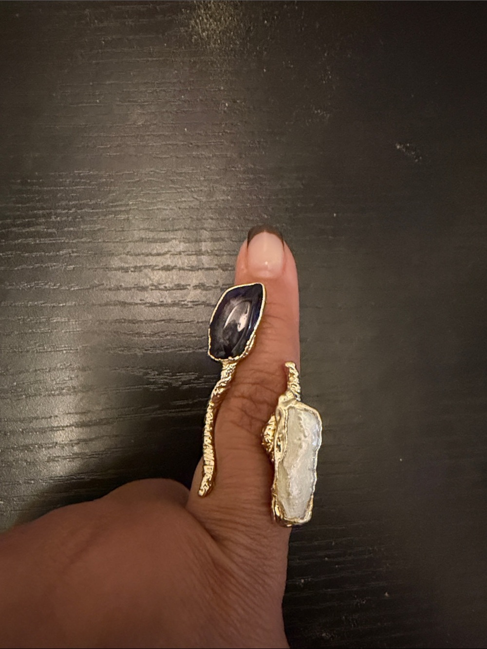 Turkish Gold-Tone Open Ring with Purple Gem and Cream Druzy Adjustable